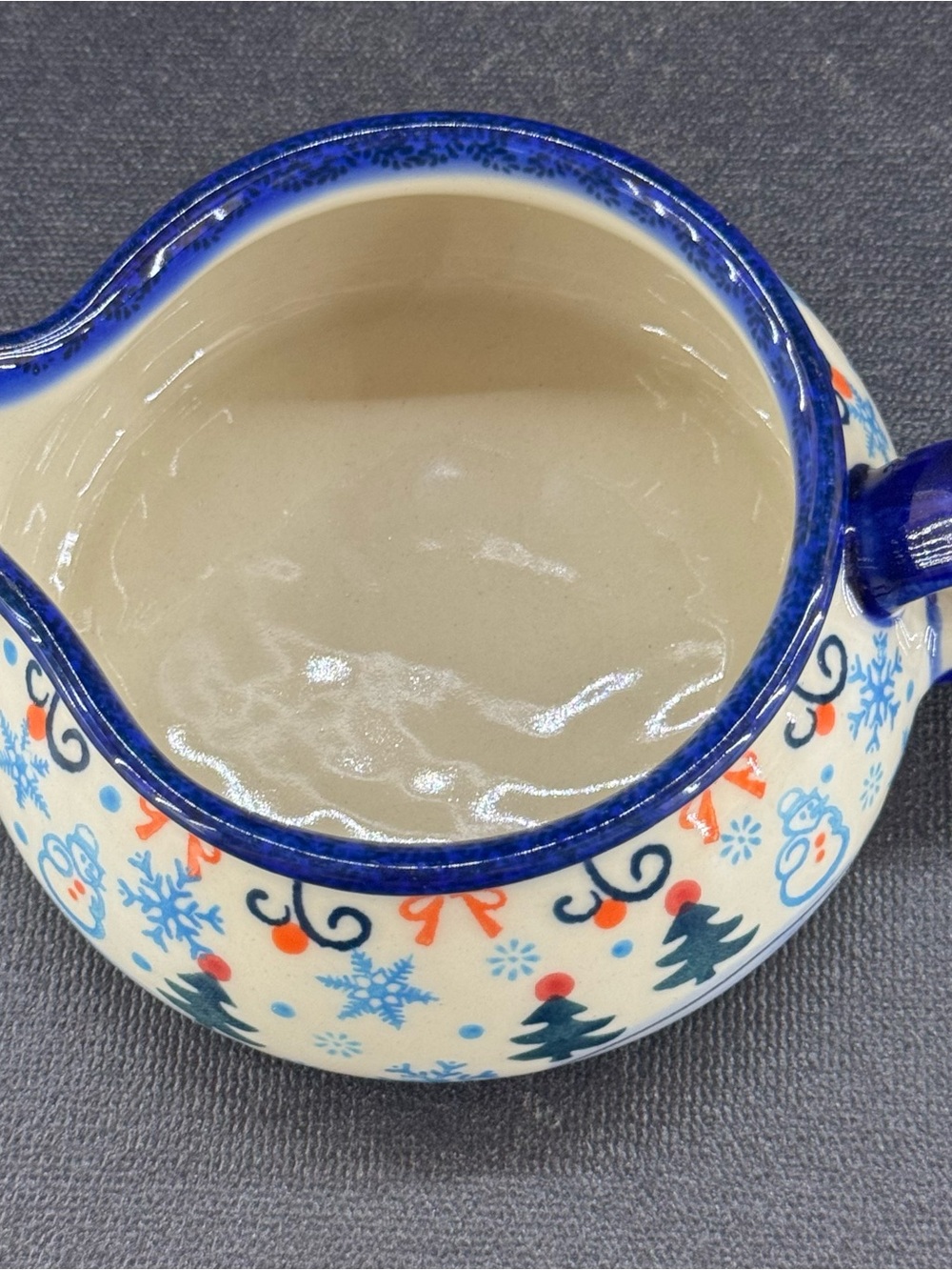 Polish Pottery Bowleslawiec Gravy Boat Creamer Winter Snow Christmas Holidays - Picture 5 of 8